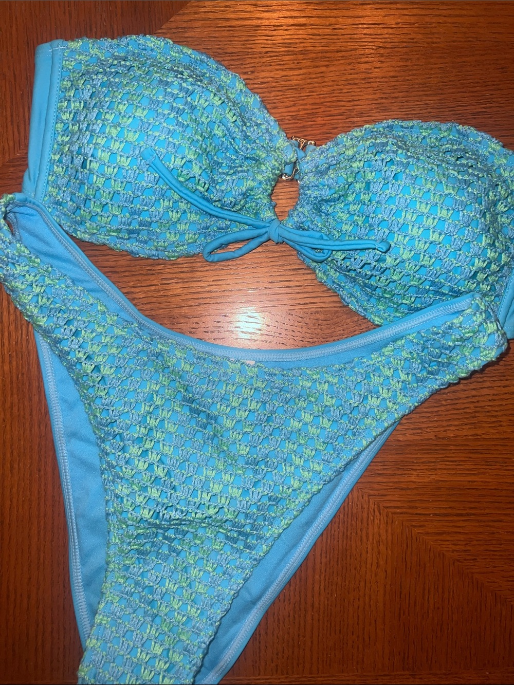 Turquoise Blue Crochet Bandeau XL/L Bikini set  Top / bottom B28